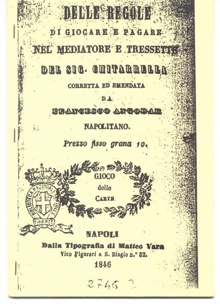 Chitarrella, Copertina del Delle Regole, Napoli 1846 Ed. Vara
